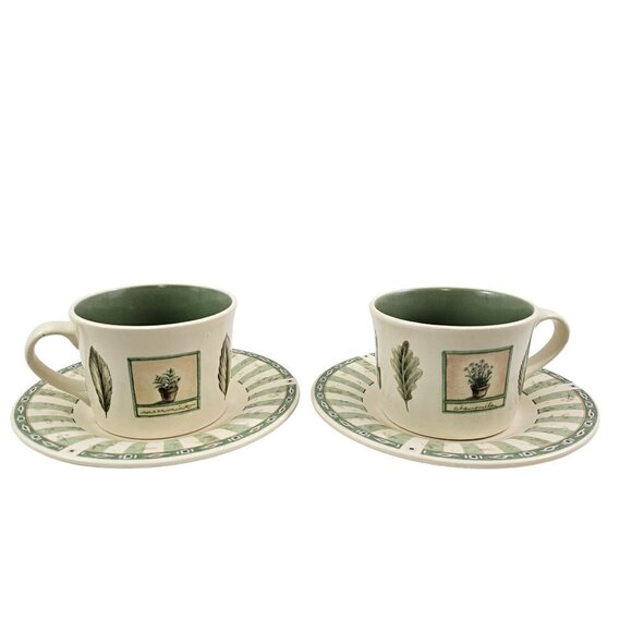 VTG Pfaltzgraff Naturewood Herb Graphic Ceramic Flat Cup and Saucer 4 Piece Set - Picture 16 of 16